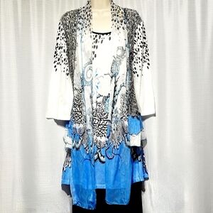90s VTG Art to Wear Cheetah Crochet Floral Flowy Layered Blouse Cardigan XL
